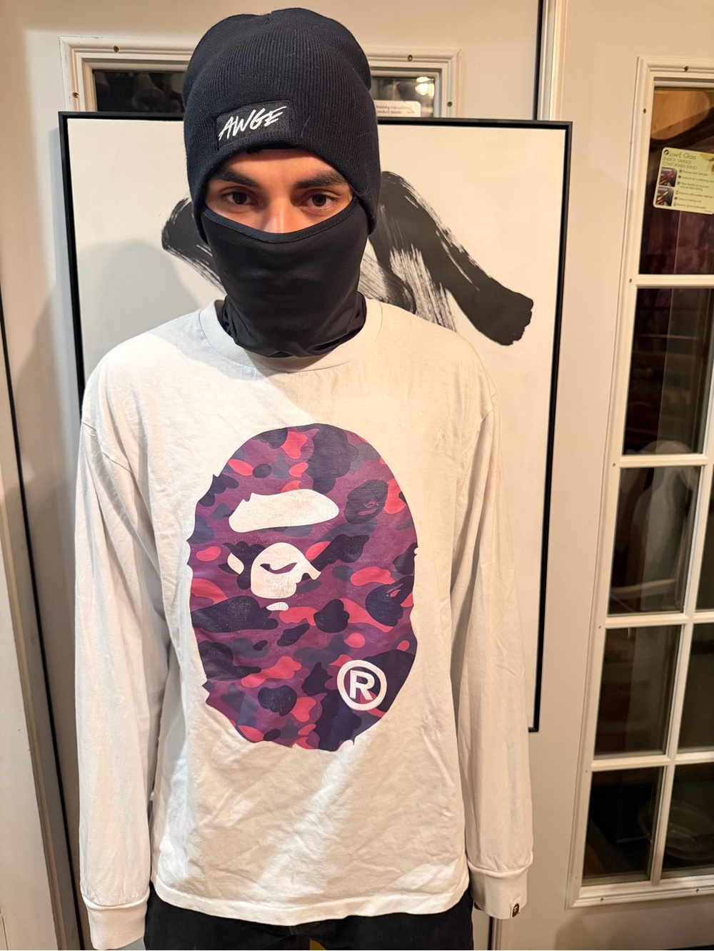 A Bathing Ape Big Ape Head Long Sleeve Tee Size XL White Purple Camo